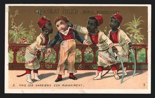 Sammelbild Chocolat Ibled, Paris, Drei Männer in Trachten mit Säbeln