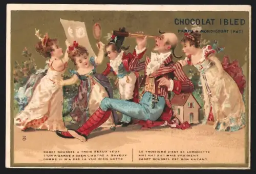 Sammelbild Chocolat Ibled, Paris, Mann mit Fernrohr und Kindern