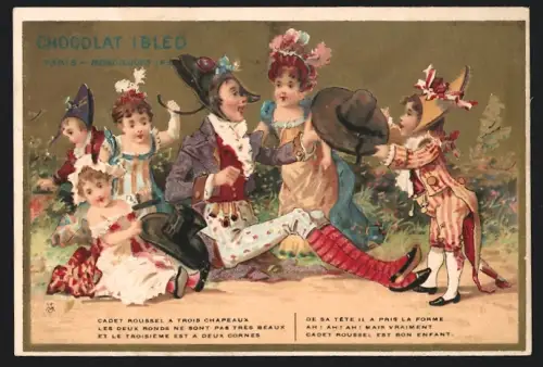 Sammelbild Chocolat Ibled, Paris, Kinder geben einem Mann Hüte