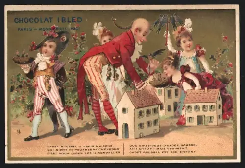Sammelbild Chocolat Ibled, Paris, Mann mit Kindern und Puppenhäusern