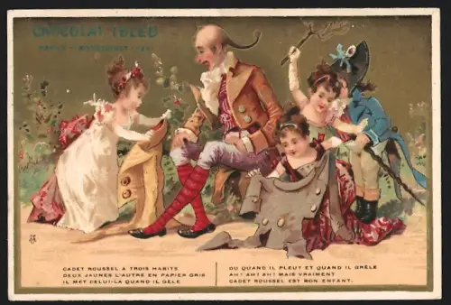 Sammelbild Chocolat Ibled, Paris, Kinder geben einem Mann feine Kleidung