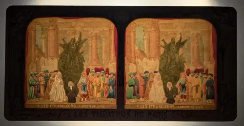 Stereo-Fotografie Adolphe Block, Paris, les Etrangleurs, la Grotte de Siva, Halt gegen das Licht / Hold to Light