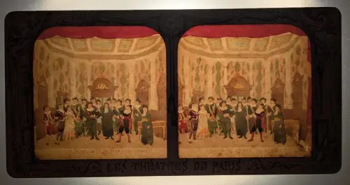 Stereo-Fotografie Adolphe Block, Paris, le Barbier de Seville, le Mariage, Halt gegen das Licht / Hold to Light