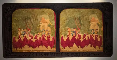 Stereo-Fotografie Adolphe Block, Paris, les Etrangleurs, Ballet des Poignards, Halt gegen das Licht / Hold to Light