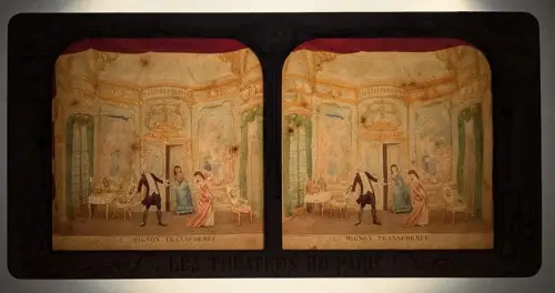 Stereo-Fotografie Adolphe Block, Paris, Mignon, Transformee, Halt gegen das Licht / Hold to Light