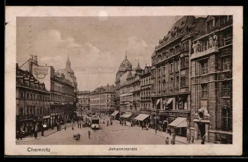 AK Chemnitz, Strassenbahnverkehr auf dem Johannisplatz