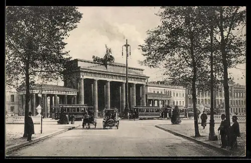 AK Berlin, Brandenburger Tor, Strassenbahn