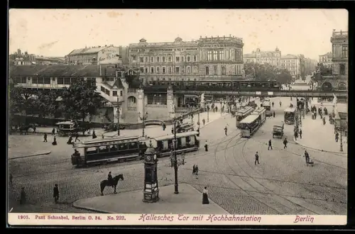 AK Berlin, Strassenbahn am Halleschen Tor mit Hochbahnstation