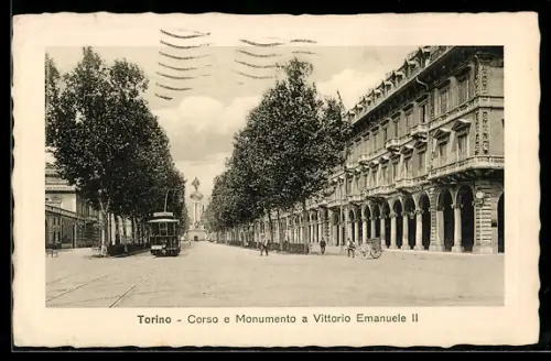 AK Torino, Corso e Monumento a Vittorio Emanuele II, Strassenbahn
