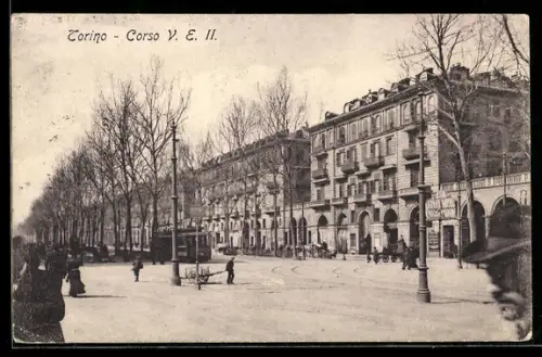 AK Torino, Corso Vittorio Emanuele II., Strassenbahn