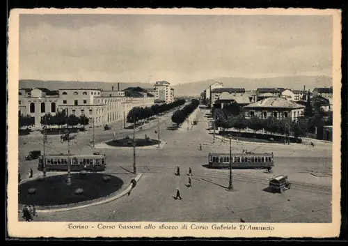 AK Torino, Corso Tassoni allo sbocco di Corso Gabriele D`Annunzio, Strassenbahn