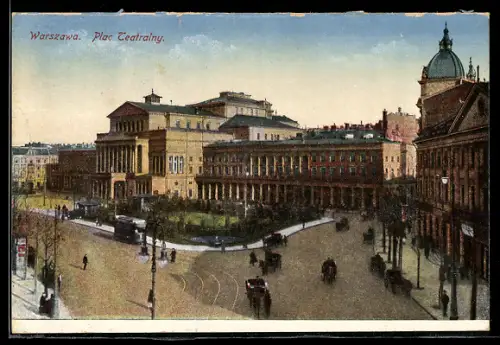 AK Warszawa, Plac Teatralny, Strassenbahn