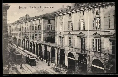 AK Torino, Via Po e R. Università, Strassenbahn