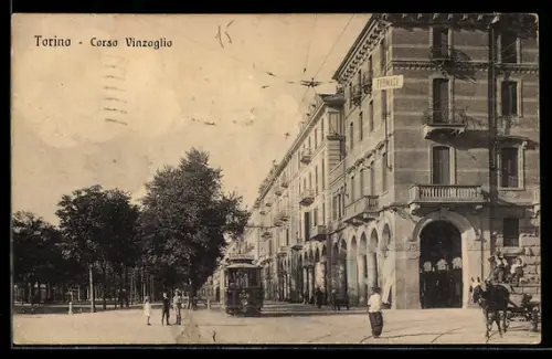 AK Torino, Corso Vinzaglio, Strassenbahn