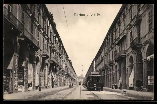 AK Torino, Via po, Strassenbahn