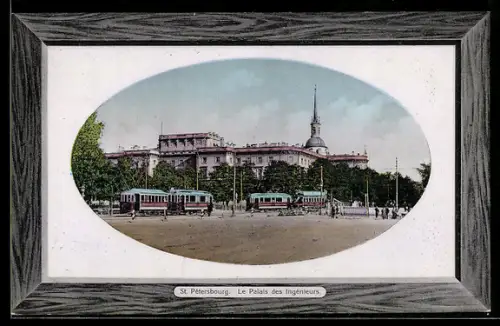 AK St. Petersboug, Le Palais des Ingénieurs, Strassenbahn