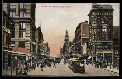 AK Melbourne, Elizabeth Street, Strassenbahn