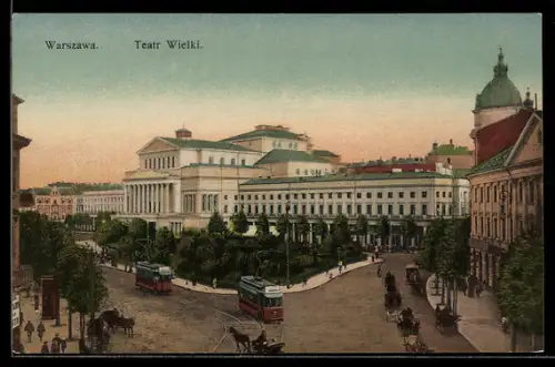 AK Warszawa, Teatr Wielki, Strassenbahn