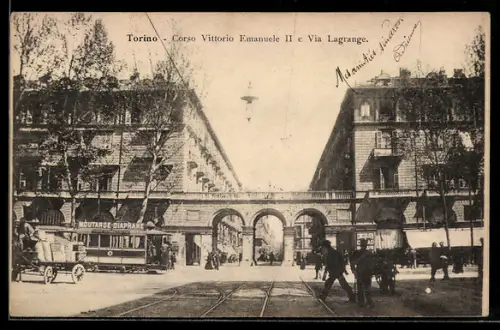 AK Torino, Corso Vittorio Emanuele II e Via Lagrange, Strassenbahn