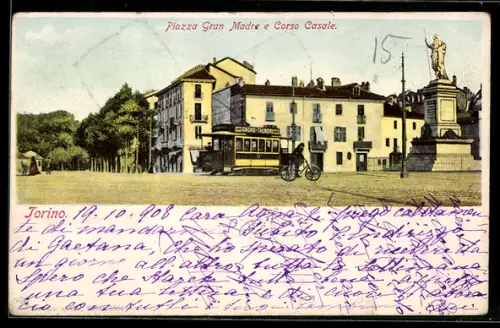 AK Torino, Piazza Gran Madre e Corso Casale, Strassenbahn