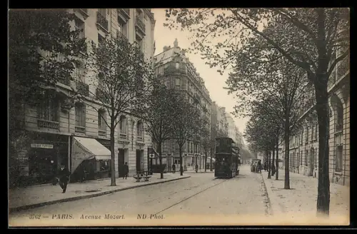 AK Paris, Avenue Mozart, Strassenbahn