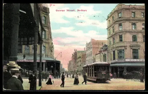 AK Sydney, George Street, Strassenbahn