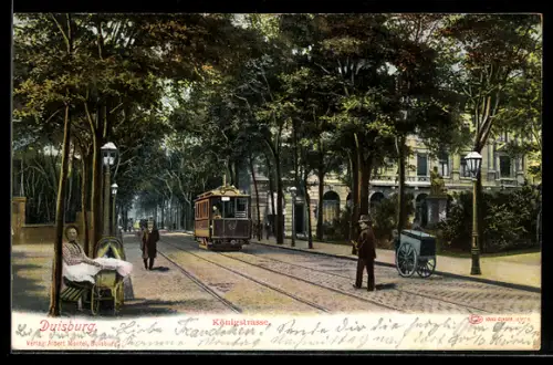 AK Duisburg, Königstrasse mit Strassenbahn