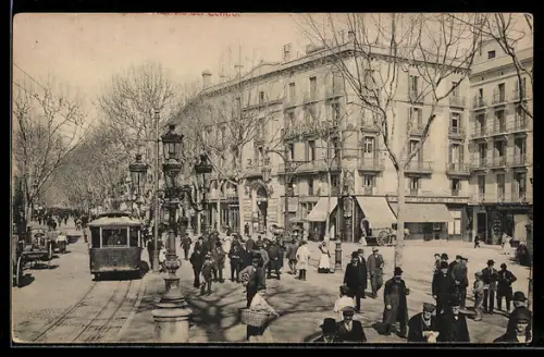 AK Barcelona, Strassenpartie mit Strassenbahn