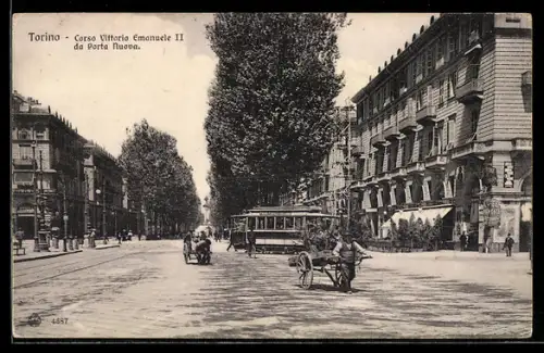 AK Torino, Corso Vittorio Emanuele II. da Porta Nuova, Strassenbahn