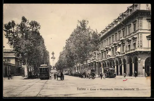 AK Torino, Strassenbahn, Corso e Monumento Vittorio Emanuele II.
