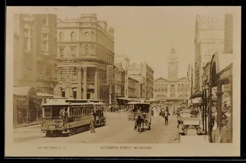 AK Melbourne, Elizabeth Street with tramway, Strassenbahn