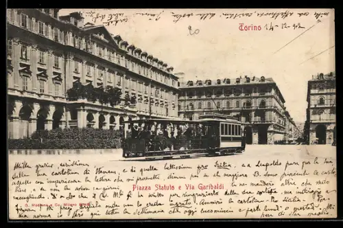 AK Torino, Piazza Statuto e Via Garibaldi, Strassenbahn