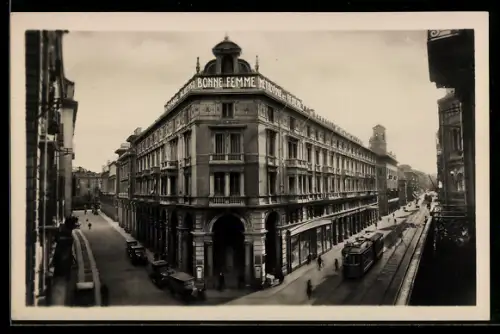 AK Torino, Grand Hotel Bonne Femme, Via Pietro Micca, Strassenbahn