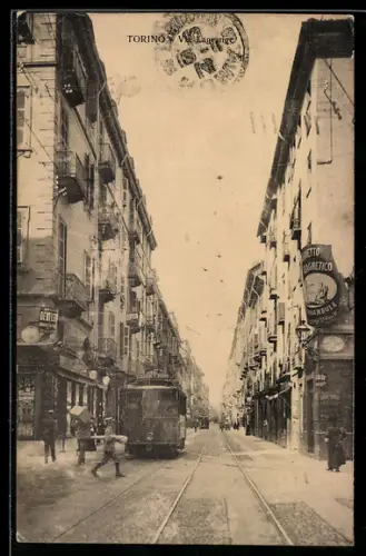 AK Torino, Via Lagrange, Strassenbahn