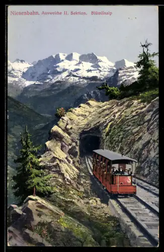 AK Niesenbahn, Ausweiche II. Sektion an der Blümlisalp, Bergbahn