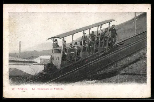 AK Napoli, La Funicolare al Vesuvio, Bergbahn
