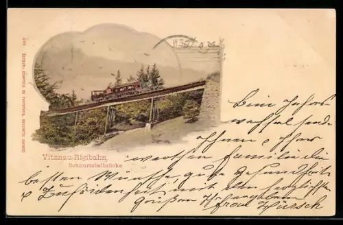 AK Vitznau, Rigibahn auf der Schnurtobelbrücke, Bergbahn