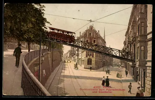 AK Zürich, Drahtseilbahn zum Polytechnikum und Stadtkeller, Bergbahn