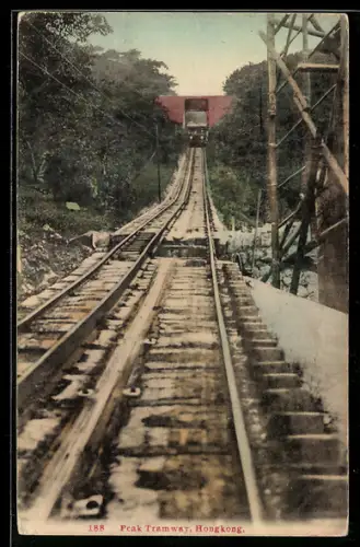 AK Hongkong, Peak Tramway, Bergbahn an der Überführung