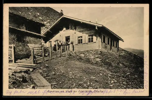 AK Zillertal, Alpenwirtschaft Alpenrose am Wege zur Edel-Hütte