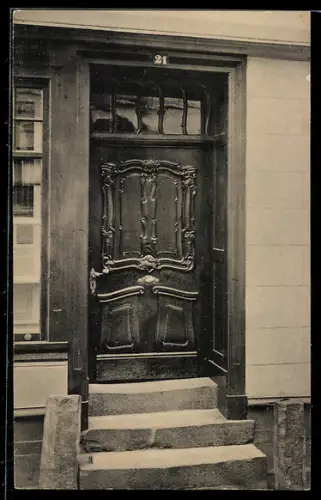 AK Lauterbach, Alte Haustür Nr. 18, Strasse Graben 21