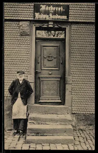 AK Lauterbach, Alte Haustür Nr. 16, Bäckerei Ludwig Sandmann, Lindenstrasse 33