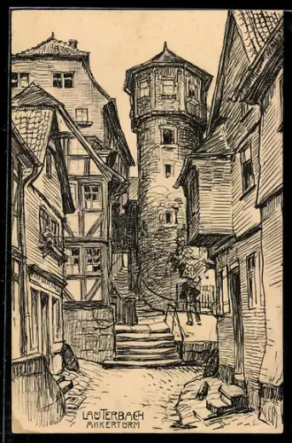 Künstler-AK Lauterbach /Hessen, Strasse am Ankerturm