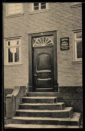 AK Lauterbach, Alte Haustür Nr. 6, Obergasse 36, Agentur Gothaer Feuer