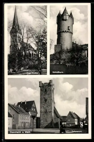 AK Steinheim a. Main, Evgl. Kirche, Schlossturm, Teilansicht