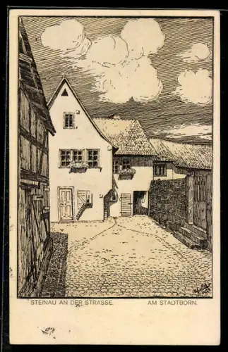 Künstler-AK Steinau an der Strasse, Partie am Stadtborn