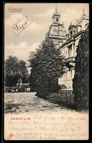AK Hanau a. M., Schlossterrasse Philippsruhe