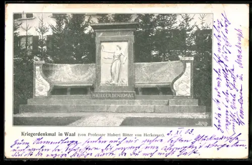 AK Waal, Kriegerdenkmal von Professor Hubert Ritter von Herkomer