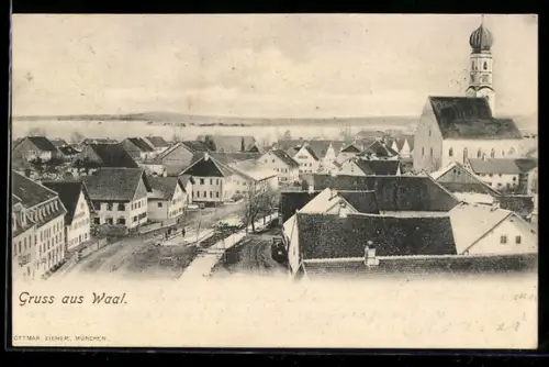 AK Waal, Ortsansicht mit Kirche und Dorfstrasse