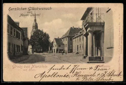 AK Nierstein am Rhein, Marktplatz mit Kirche